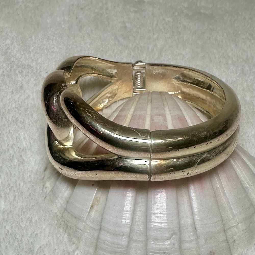 Chunky Silver Tone Curb Chain Link Hinged Cuff Bracelet Statement - Picture 5 of 6